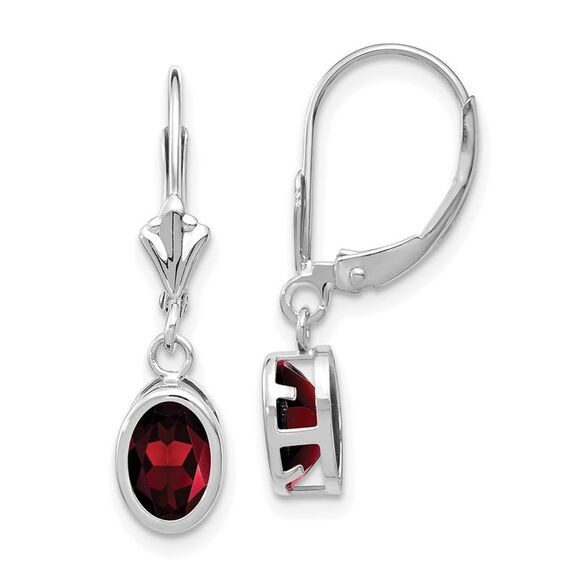 Kazi Luxury 14k White Gold 7x5mm Oval Garnet Leverback Earrings